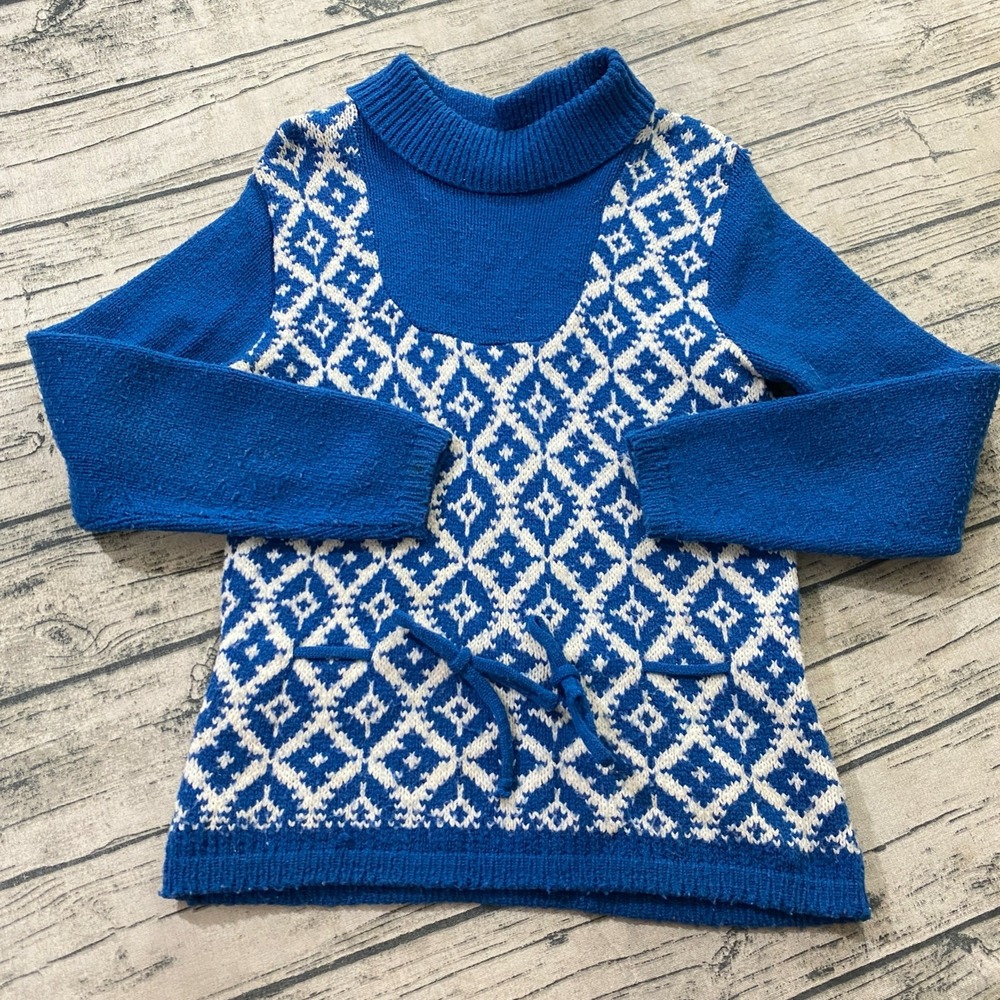 Bobbie Brooks‎ (Fits S/M) Argyle Sayelle Knit Sweater Tie Accent Boho Vtg 60s